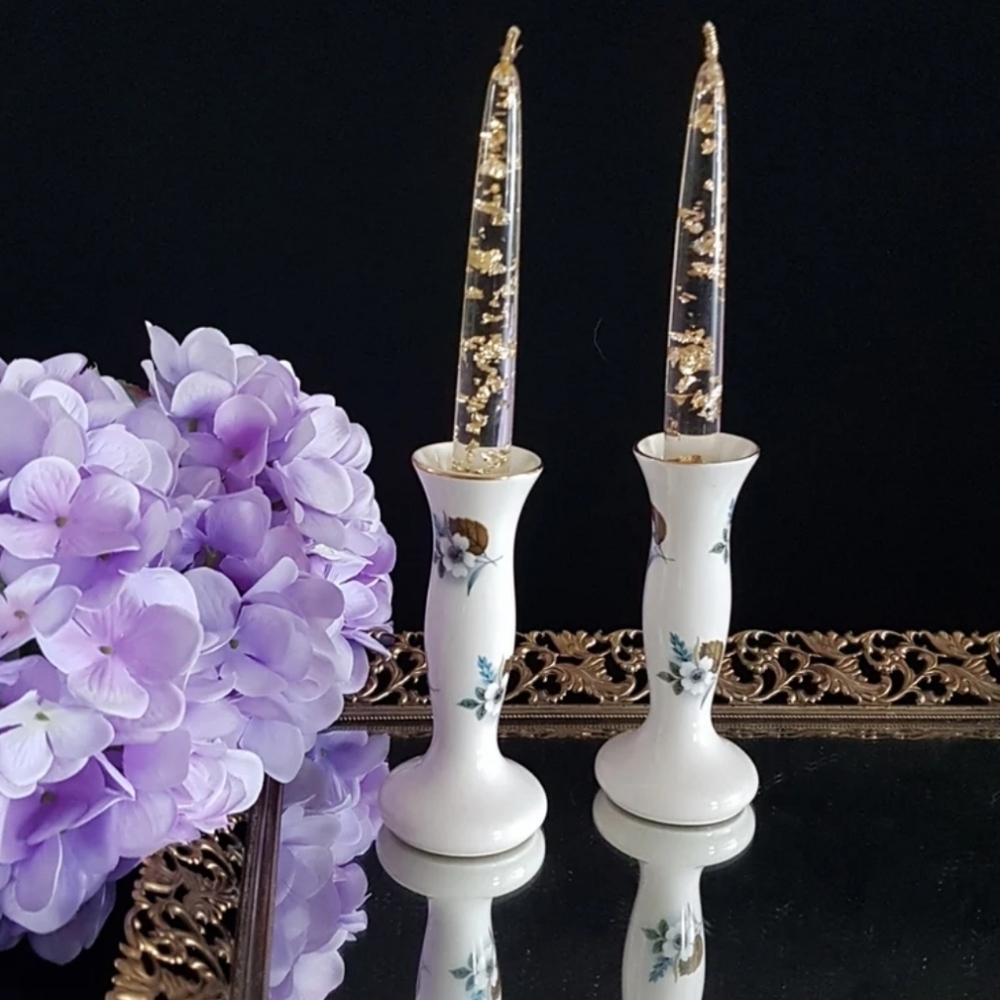 1950s Lord Nelson Pottery Candle Holders: Floral Bud Vases, England, (Set of 2)